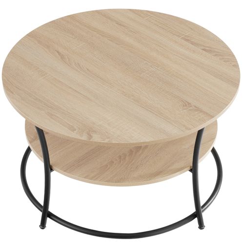 Table Basse Salon Rond Avec 2 Plateaux Style Industriel Bois Clair
