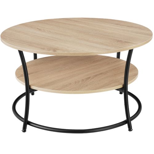 Table Basse Salon Rond Avec 2 Plateaux Style Industriel Bois Clair