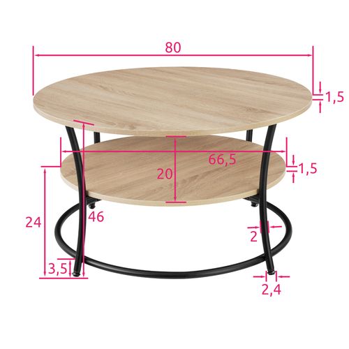 Table Basse Salon Rond Avec 2 Plateaux Style Industriel Bois Clair