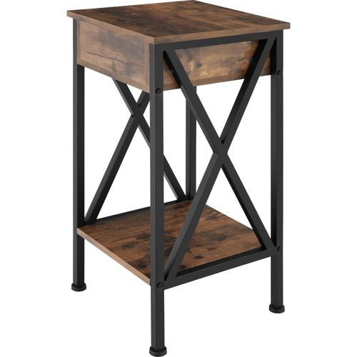 Table D'appoint Style Industriel 35 X 35 X 70,5 Cm Bois Foncé