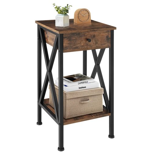 Table D'appoint Style Industriel 35 X 35 X 70,5 Cm Bois Foncé