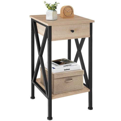 Table D'appoint Style Industriel 35 X 35 X 70,5 Cm Bois Clair