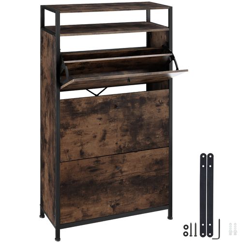 Meuble à Chaussures Style Industriel En Bois Et Acier Bois Foncé