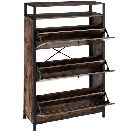 Meuble à Chaussures Style Industriel En Bois Et Acier Bois Foncé