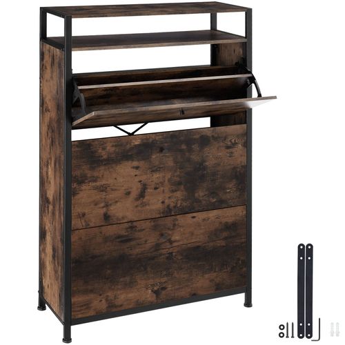 Meuble à Chaussures Style Industriel En Bois Et Acier Bois Foncé