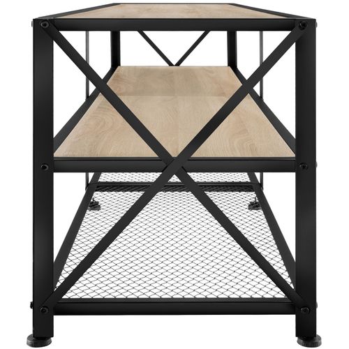 Meuble TV Style Industriel Pieds Réglables En Hauteur Bois Clair