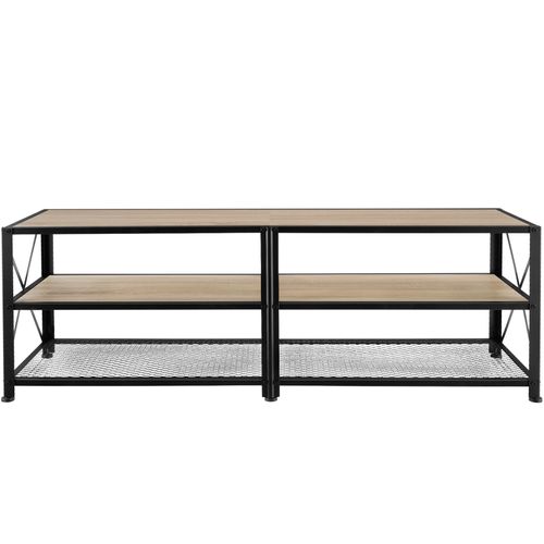 Meuble TV Style Industriel Pieds Réglables En Hauteur Bois Clair