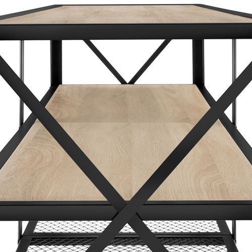 Meuble TV Style Industriel Pieds Réglables En Hauteur Bois Clair