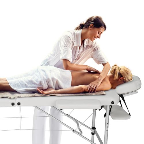 Table De Massage Portable Pliante 2 Zones Largeur De 61cm Rouleaux De Massage Blanc