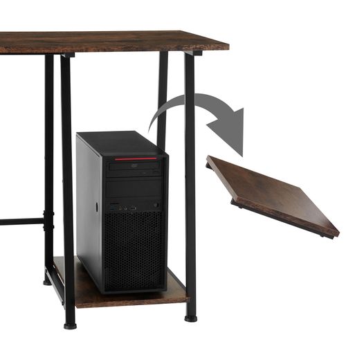 Bureau Style Industriel Étagère Avec 2 Espaces De Stockage Bois Foncé