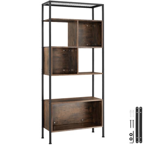 Étagère Style Industriel Anti-basculement 75x31x1705 Cm Bois Foncé