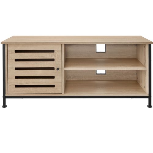 Meuble Pour Téléviseur Style Industriel Pieds Réglables Bois Clair