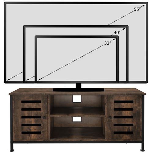 Meuble Pour Téléviseur Style Industriel Pieds Réglables Bois Foncé