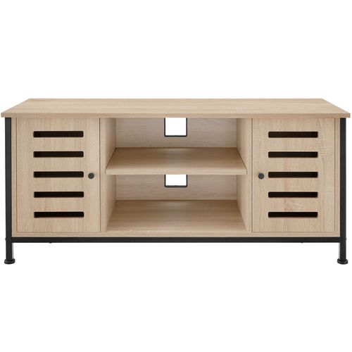 Meuble Pour Téléviseur Style Industriel Pieds Réglables Bois Clair