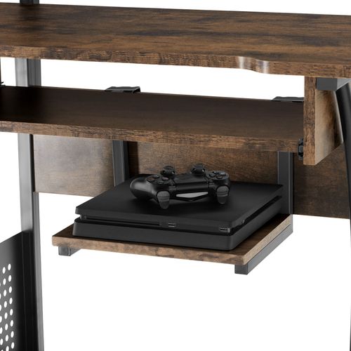 Bureau Style Industriel 3 Niveaux Tablette Et Tiroir Bois Foncé