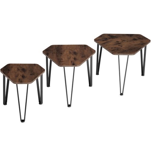Ensemble De Tables D'appoint En 3 Parties Empilable Bois Foncé