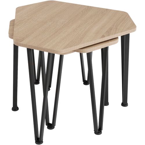 Ensemble De Tables D'appoint En 3 Parties Empilable Bois Clair