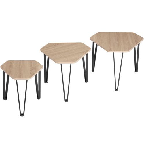 Ensemble De Tables D'appoint En 3 Parties Empilable Bois Clair