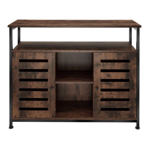 Buffet Style Industriel 2 Portes Magnétiques Et 3 Étagères Bois Foncé