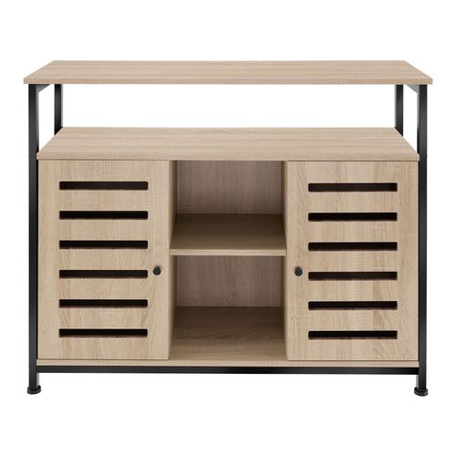 Buffet Style Industriel 2 Portes Magnétiques Et 3 Étagères Bois Clair