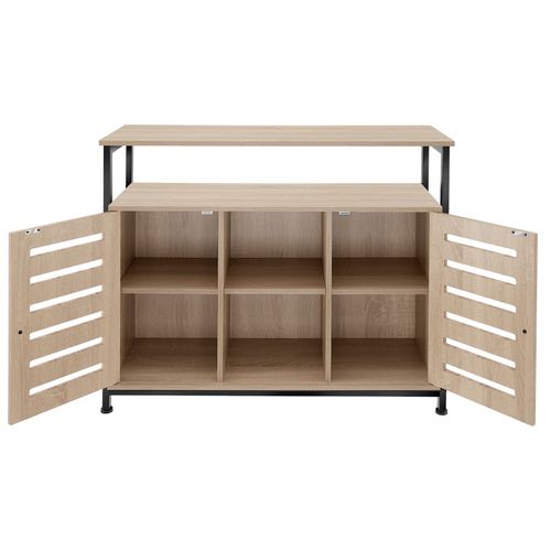 Buffet Style Industriel 2 Portes Magnétiques Et 3 Étagères Bois Clair