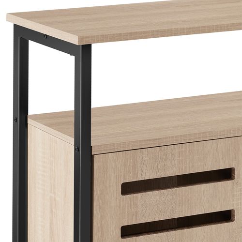 Buffet Style Industriel 2 Portes Magnétiques Et 3 Étagères Bois Clair