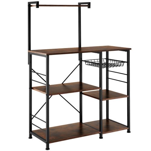 6 Étagères De Cuisine Style Industriel Et Panier Coulissant Bois Foncé