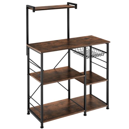 6 Étagères De Cuisine Style Industriel Et Panier Coulissant Bois Foncé