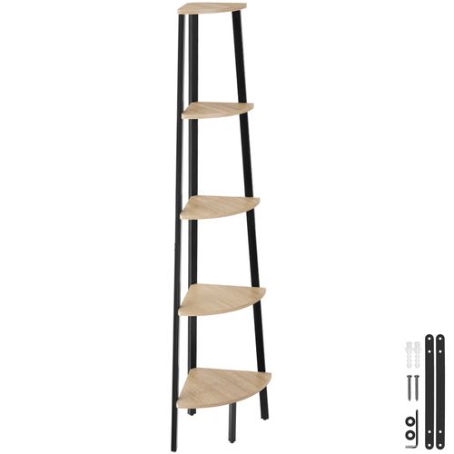 Étagère D’angle Style Industriel 34x34x1585 Cm Bois Clair