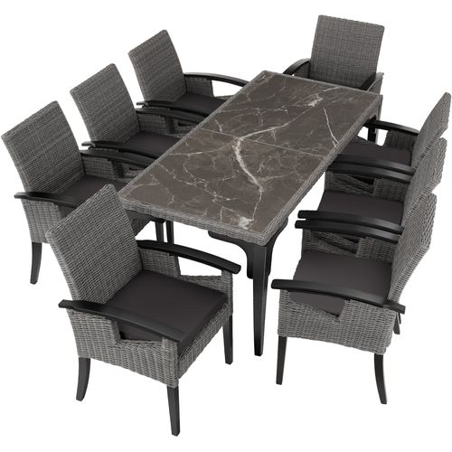 Ensemble Table En Rotin Avec 8 Chaises Gris  196 X 87 X 76 Cm