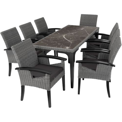 Ensemble Table En Rotin Avec 8 Chaises Gris  196 X 87 X 76 Cm