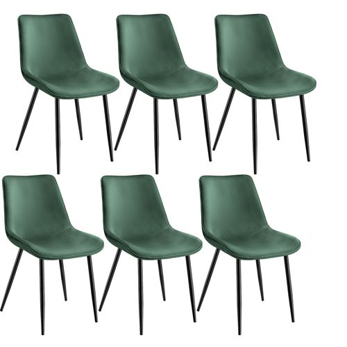 Lot De 6 Chaises Rembourrées Aspect Velours Ergonomique Vert Foncé