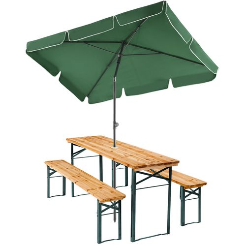 Ensemble De Brasserie 3 Pièces Avec Support Parasol Pliable Marron