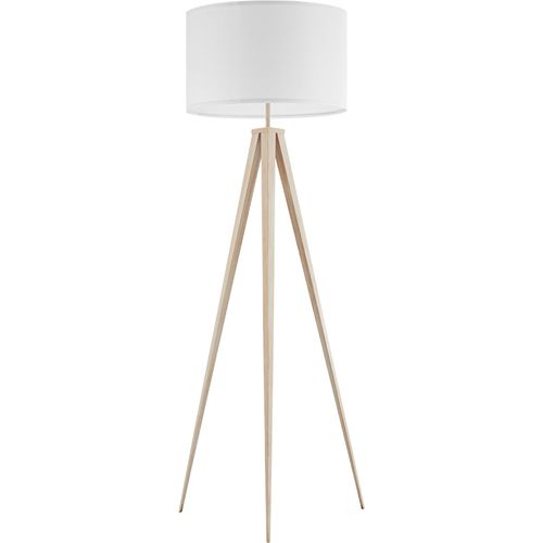 Lampadaire Abat-jour En Tissu Et Trépied Patins Doux Pour Le Sol Chêne