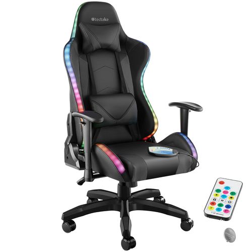 Chaise De Gaming Dossier Réglable Avec Fonction Massage Et LED Noir