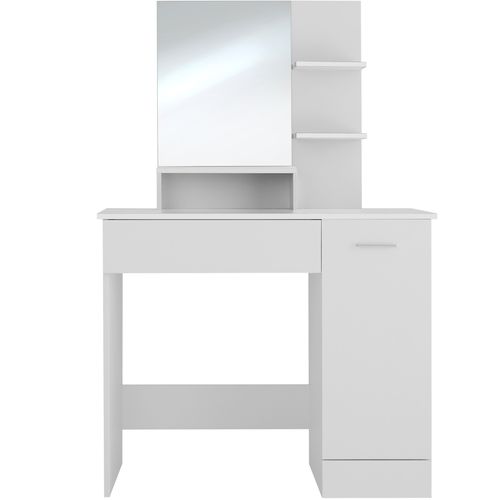 Coiffeuse Moderne 3 Étagères Avec Miroir Tiroir Compartimenté Blanche