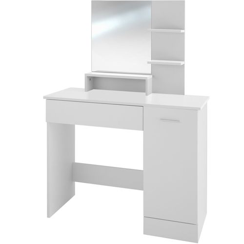 Coiffeuse Moderne 3 Étagères Avec Miroir Tiroir Compartimenté Blanche