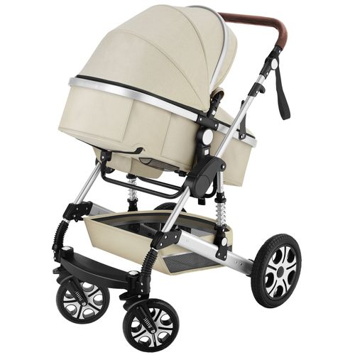 Poussette Combinée Pliable Avec Harnais à 5 Points Gris/beige