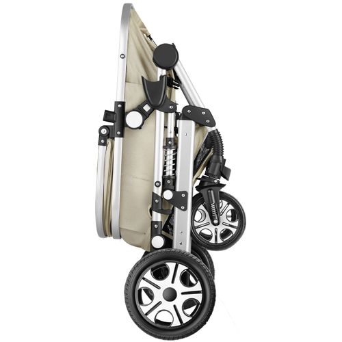 Poussette Combinée Pliable Avec Harnais à 5 Points Gris/beige