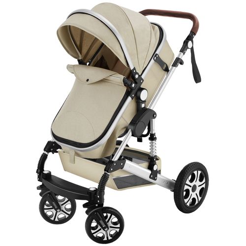 Poussette Combinée Pliable Avec Harnais à 5 Points Gris/beige