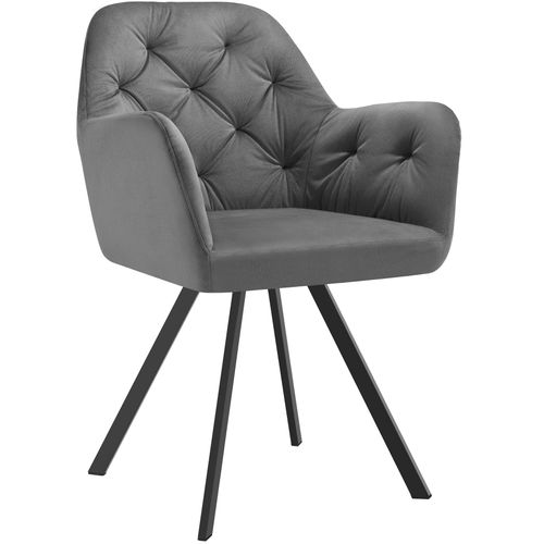 Fauteuil Pivotant 180° En Velours Rembourré Motif Matelassé Gris