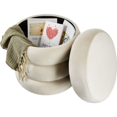 Pouf Rond Rembourré Avec Rangement Et Revêtement Doux