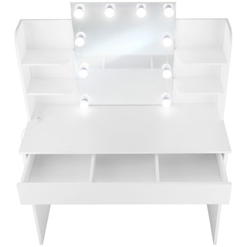 Coiffeuse Avec Miroir Et Éclairage LED Variable Tiroir Et 4 Étagères