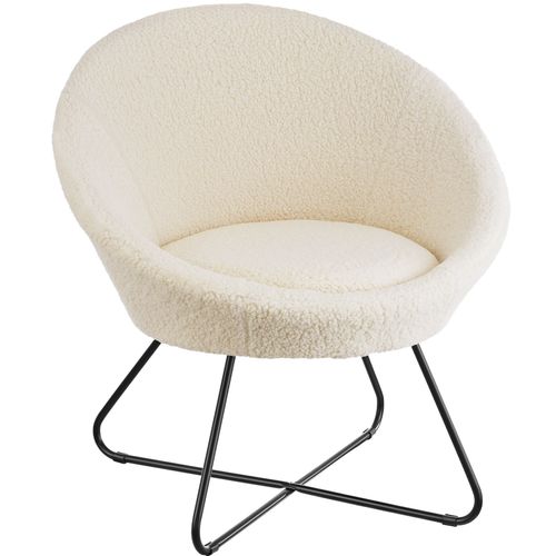 Fauteuil Cocktail Rond Et Rembourré Revêtement En Bouclé Blanc Cassé