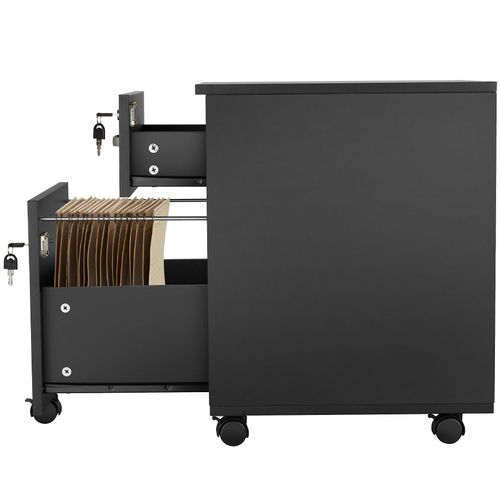 Caisson à Roulettes 2 Tiroirs Format A4 Et 5 Roulette Pivotantes Noir