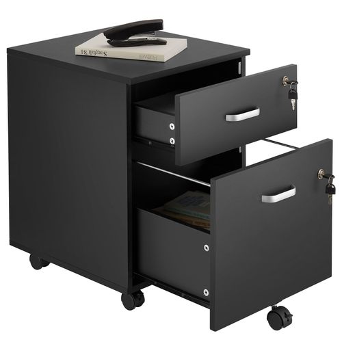 Caisson à Roulettes 2 Tiroirs Format A4 Et 5 Roulette Pivotantes Noir