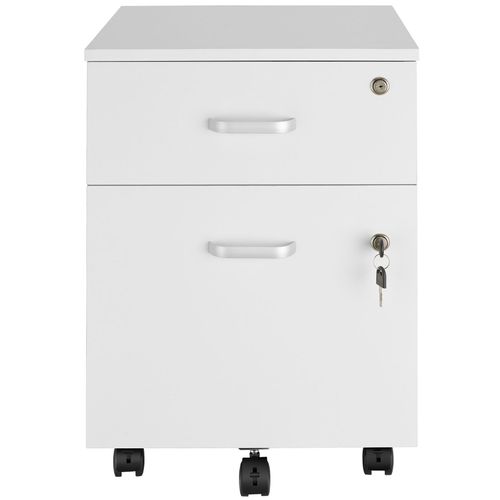 Caisson à Roulettes 2 Tiroirs Format A4 Et 5 Roulette Pivotantes Blanc