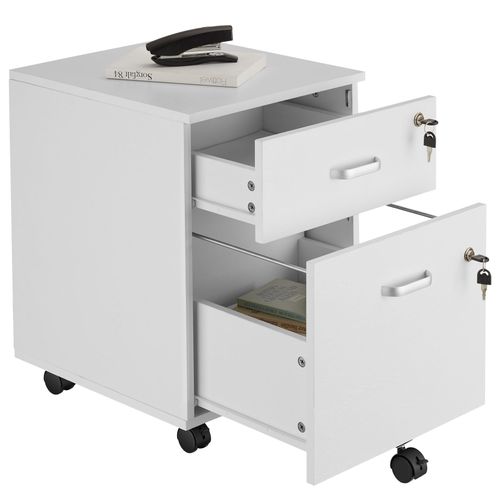 Caisson à Roulettes 2 Tiroirs Format A4 Et 5 Roulette Pivotantes Blanc