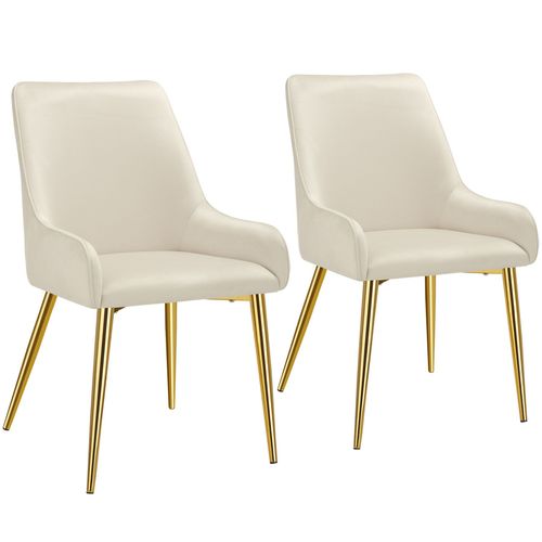 Lot 2 Chaises Rembourrées Aspect Velours Forme Ergonomique Beige