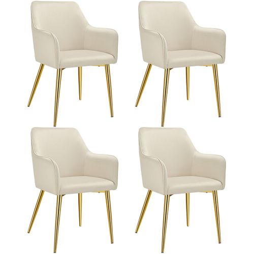 Lot 4 Fauteuils Aspect Velours Rembourrés Avec Dossier Continu Beige